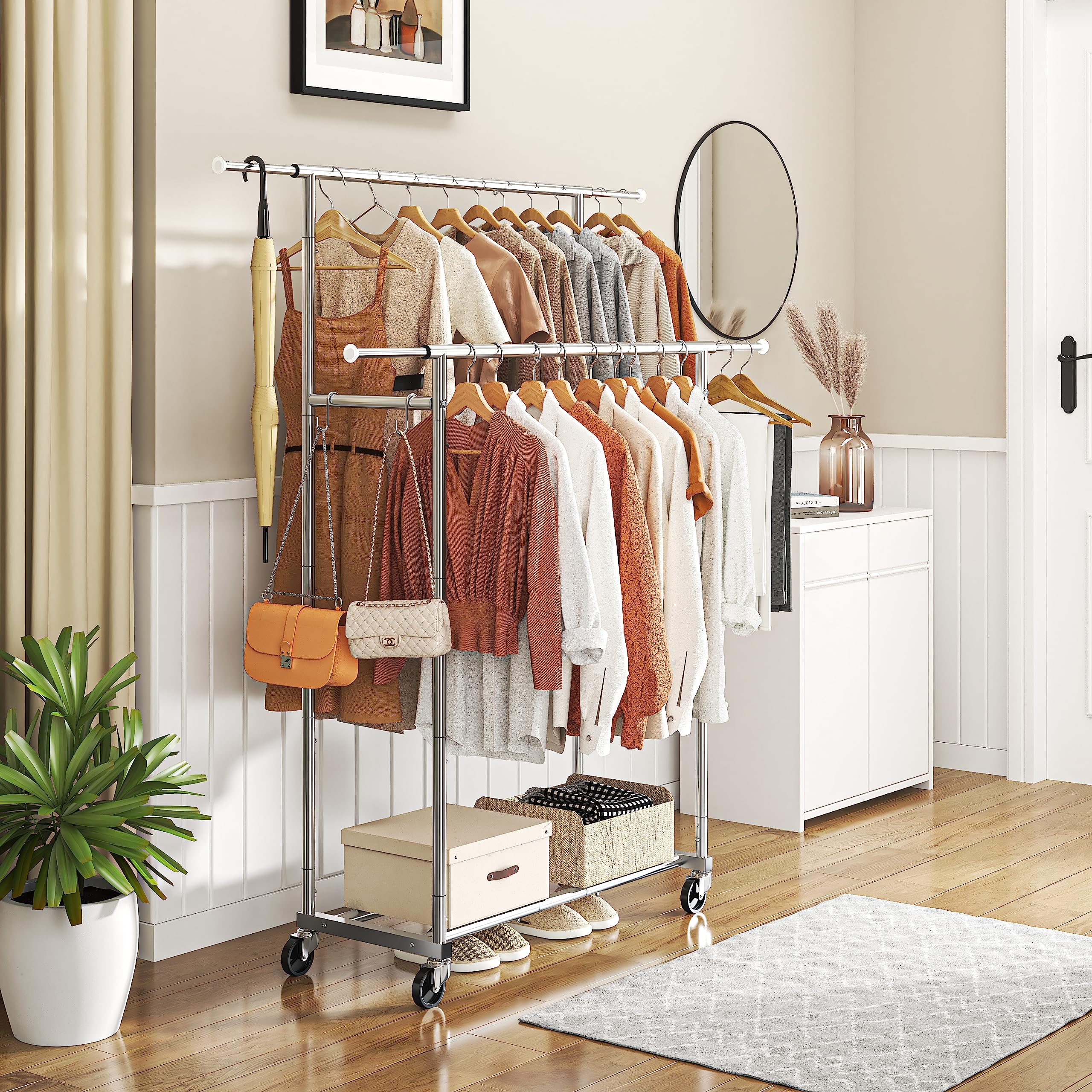 Simple Trending chrome finish rack with four hooks for versatile storage options
