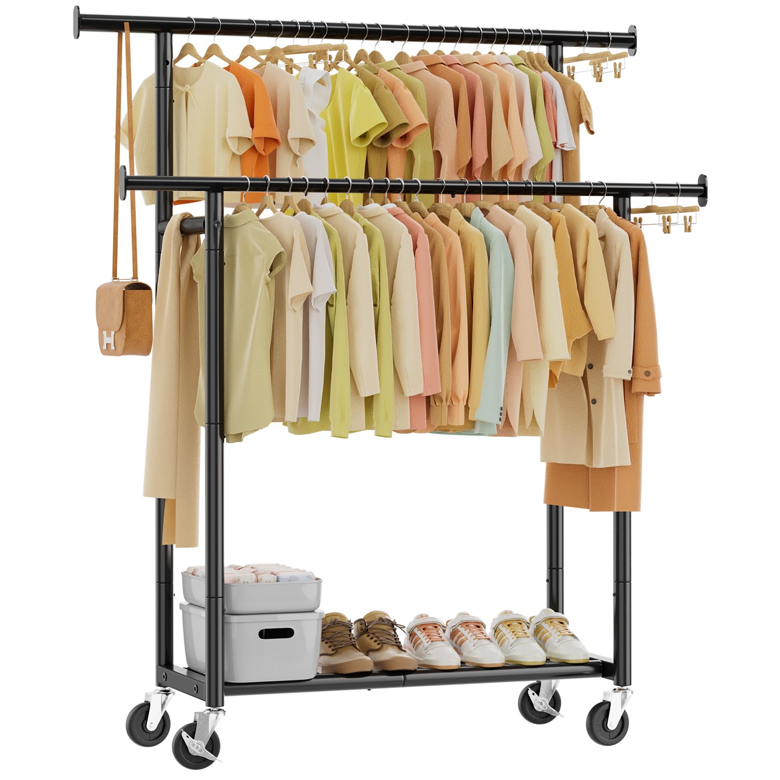 Simple Trending Clothes Rack with dual rods for expanded hanging space