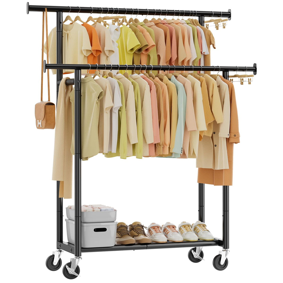 Simple Trending Clothes Rack with dual rods for expanded hanging space