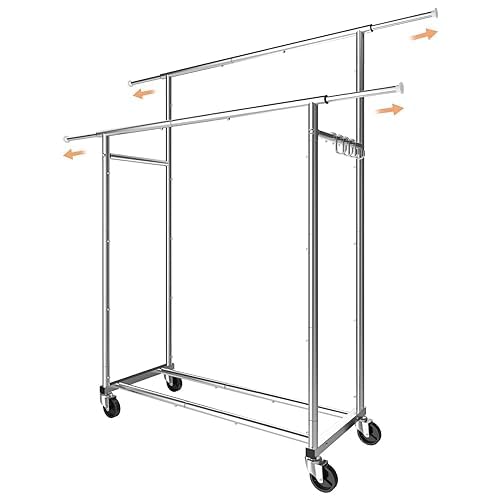 Simple Trending double-rod clothing rack with chrome finish keeps garments organized and accessible