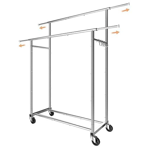 Simple Trending double-rod clothing rack with chrome finish keeps garments organized and accessible
