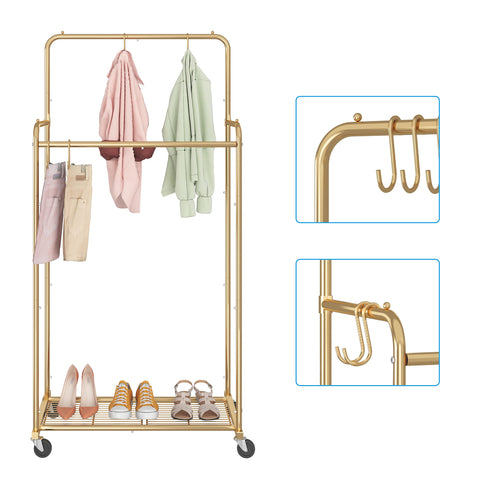 Simple Trending double rod rack gold four hooks area enables hanging hats, bags, or accessories.