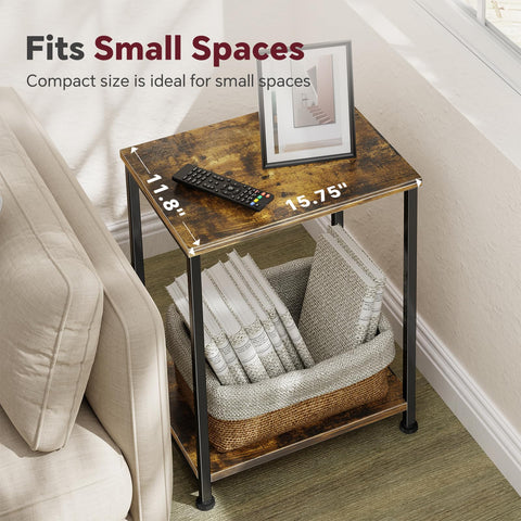 Simple Trending end table beside bed supports a bedside lamp and keeps essentials organized