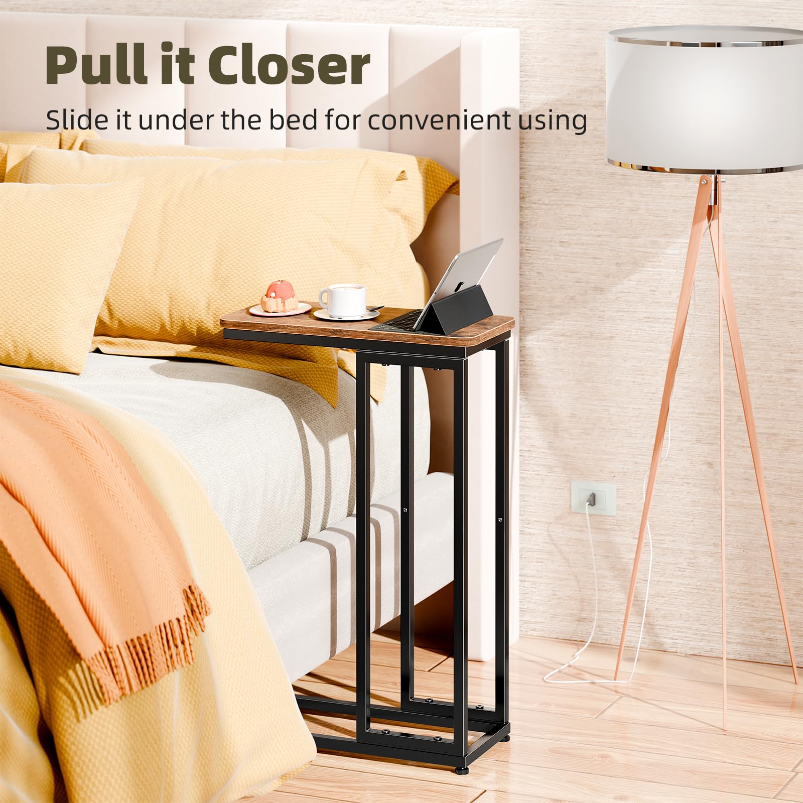 Simple Trending end table with rustic brown wood panel adds extra surface space.