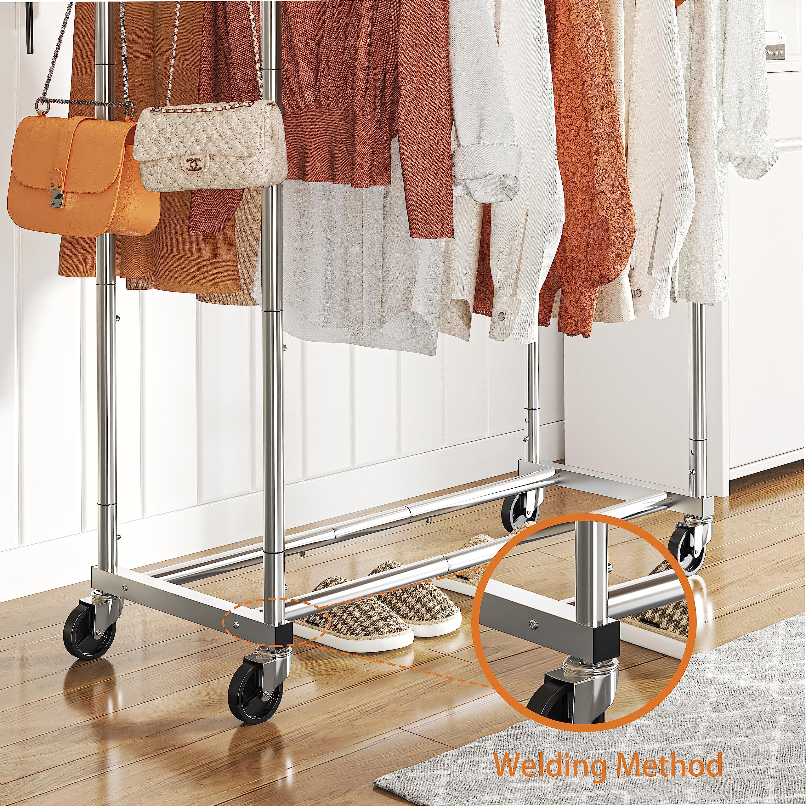Simple Trending adjustable top rod supports longer garments and keeps them steadier