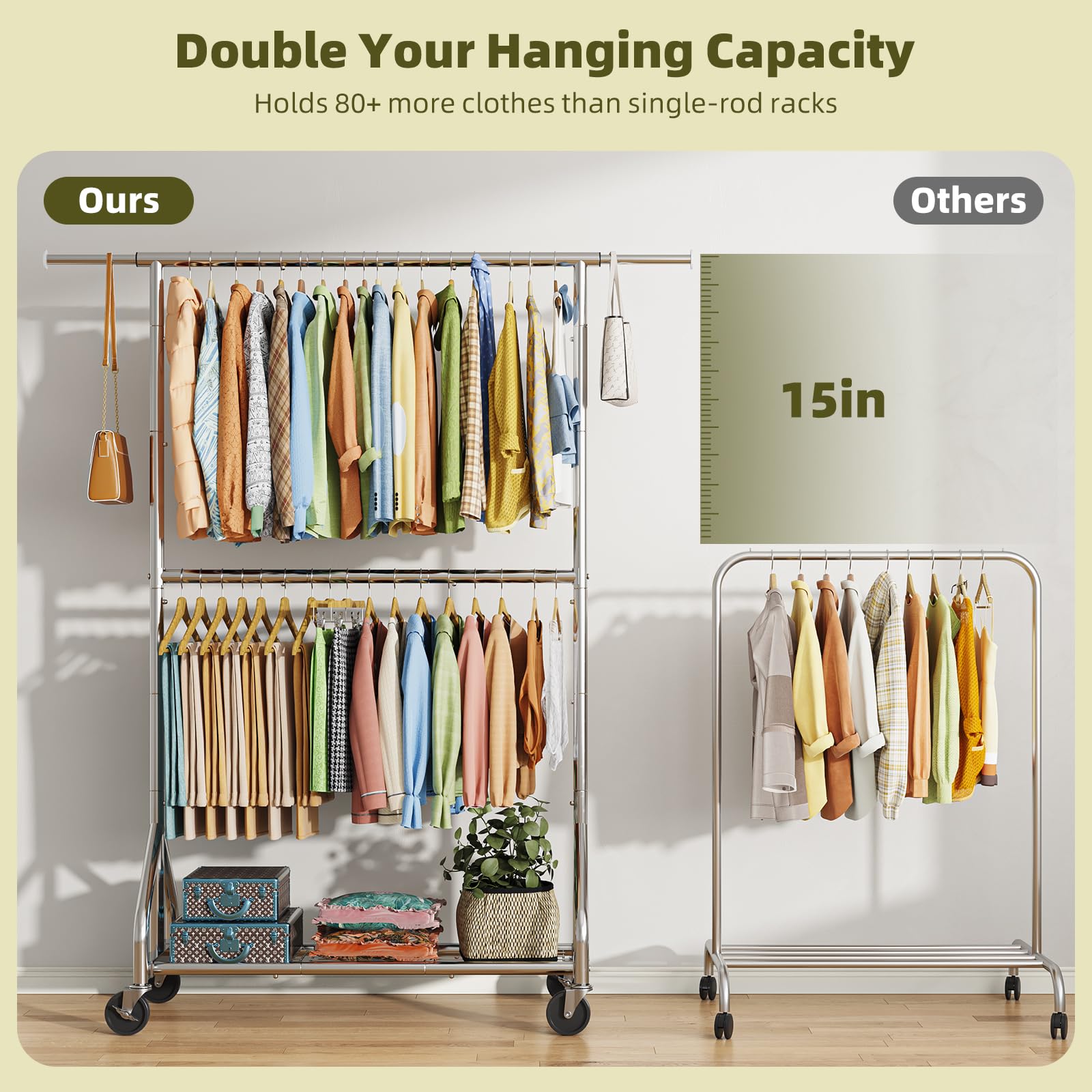Simple Trending heavy duty clothes rack adjustable height supports versatile wardrobe configurations.