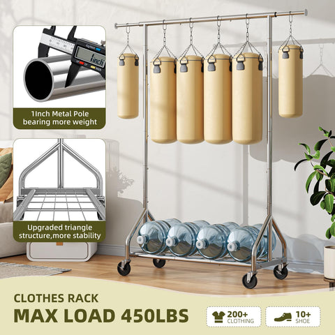 Simple Trending heavy duty clothes rack bottom shelf displaying shoes and storage boxes.