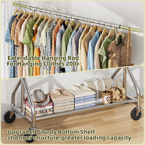 Simple Trending heavy duty clothes rack with locking wheels ensures secure positioning.