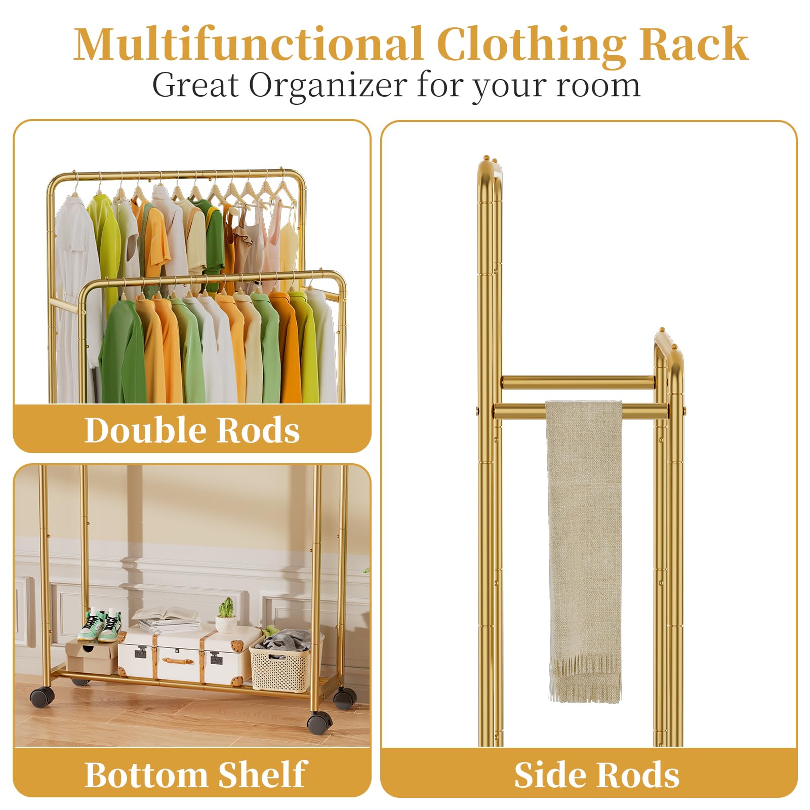 Simple Trending rolling rack enables easy rearrangement in hallways and rooms.