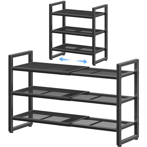 Simple Trending 3-tier expandable shoe rack extended to hold 12 pairs.