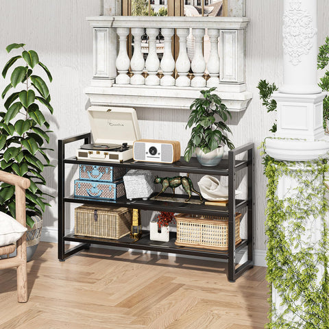 Simple Trending steel mesh shelves prevent small items from slipping.