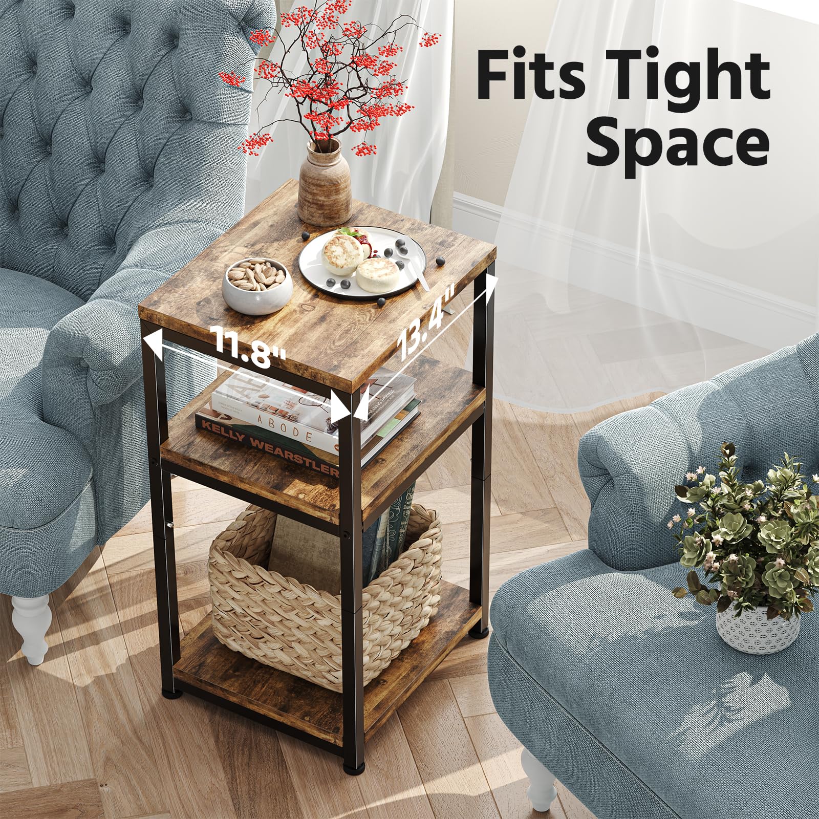 Simple Trending side table three-tier open shelves for display and organization