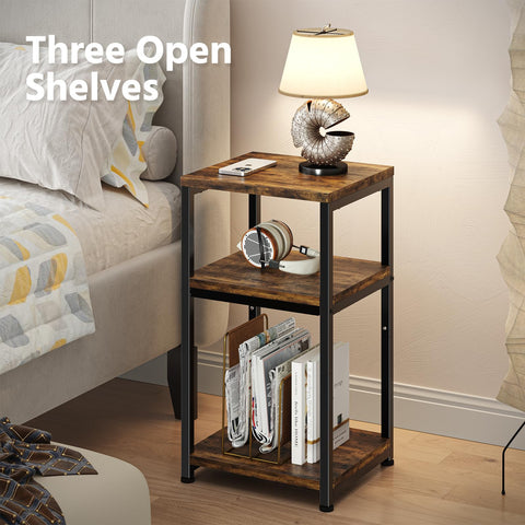 Simple Trending bedside setup with rustic brown finish as a practical nightstand