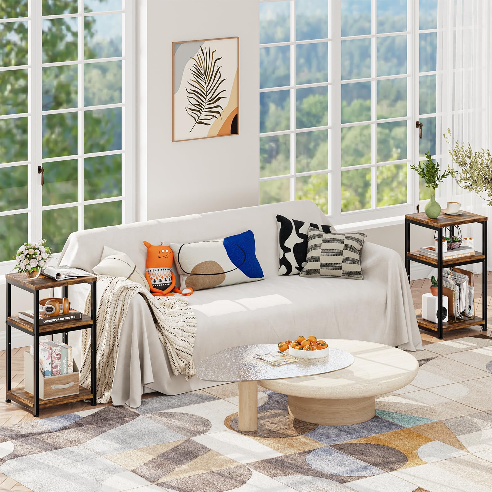Simple Trending side table in a cozy living room setup with warm rustic brown tone