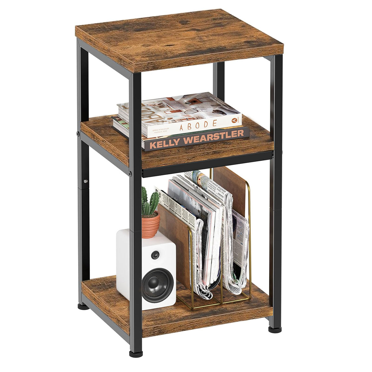 Simple Trending side table rustic brown front view, compact and durable for living rooms