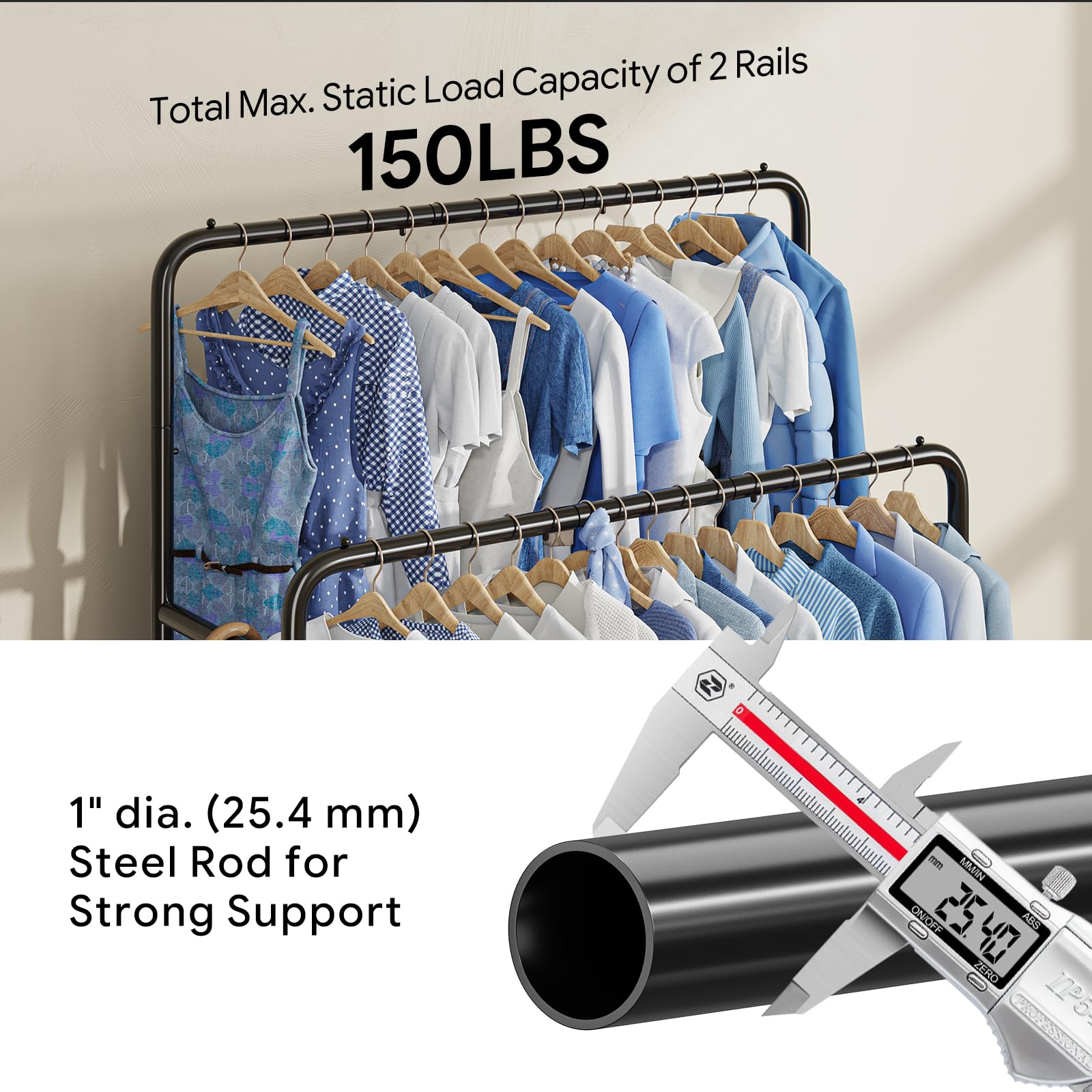 Simple Trending space-saving rack with high and low bars for closets.