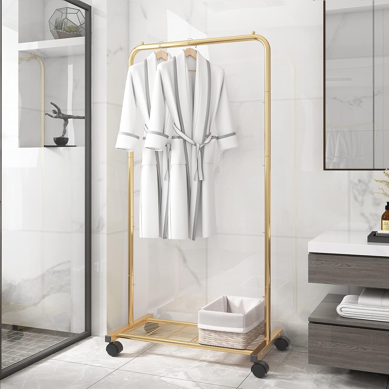 Simple Trending standard clothes rack assembly kit included for quick setup.