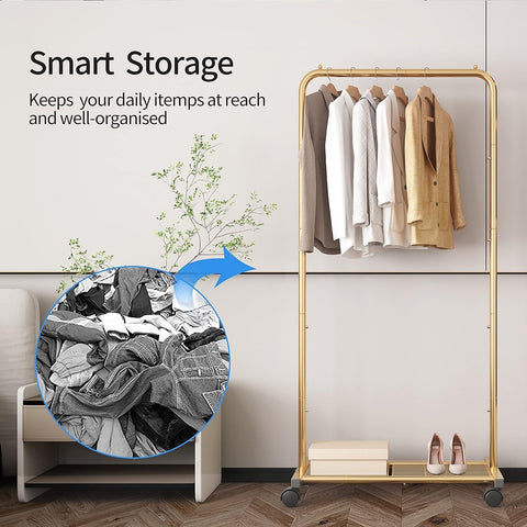 Simple Trending standard clothes rack gold bottom grid shelf for shoes or boxes.