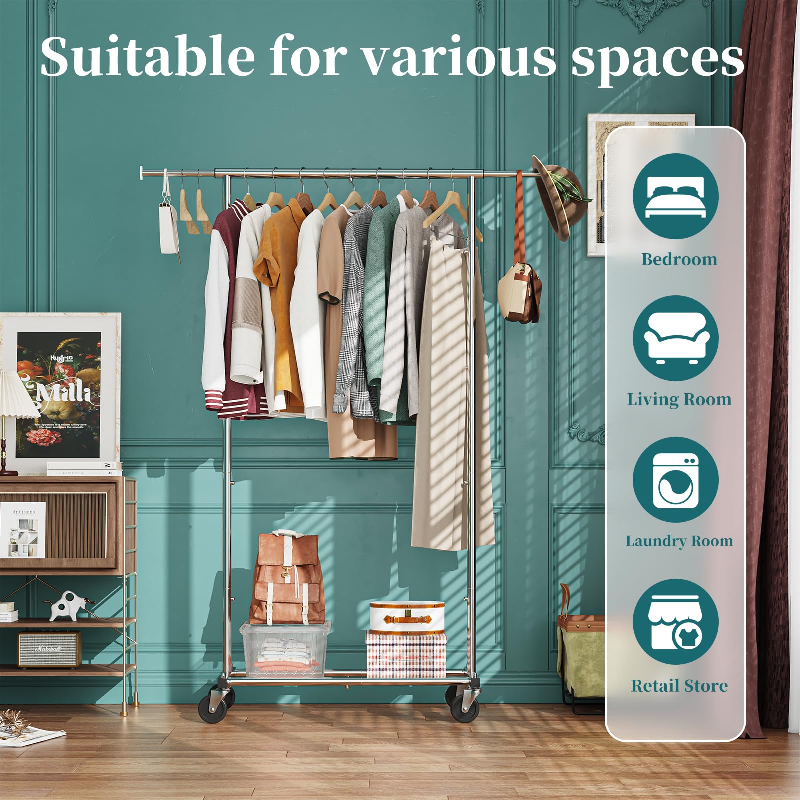 Simple Trending rack side view highlights chrome finish and sturdy frame.