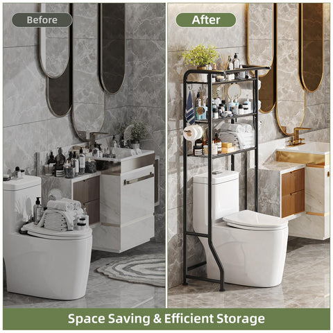 Simple Trending towel rack and hooks show multi-use bathroom organization.