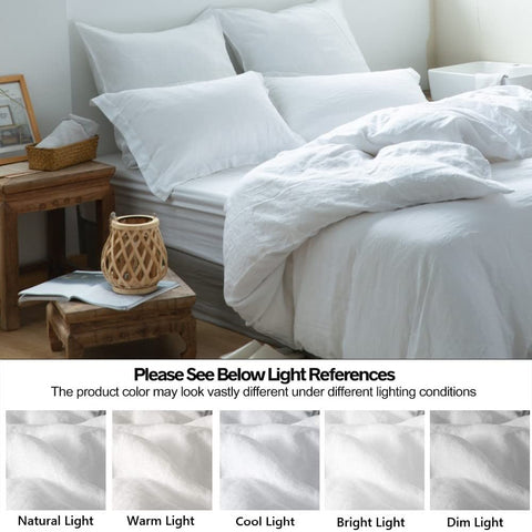 Bedroom scene featuring Simple&Opulence linen bedding in natural light.