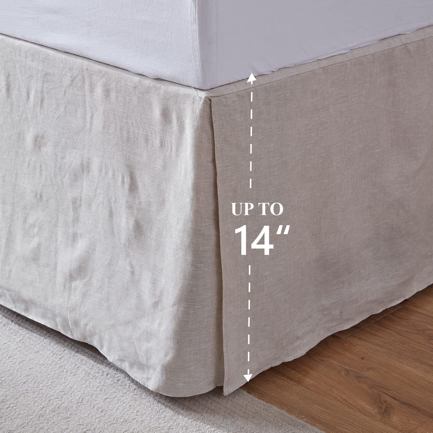 Simple&Opulence Belgian Linen Bed Skirt 14inch drop drapes neatly from mattress