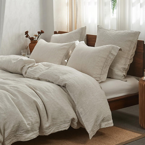 Simple&Opulence linen duvet cover embroidery detail adds rustic elegance.