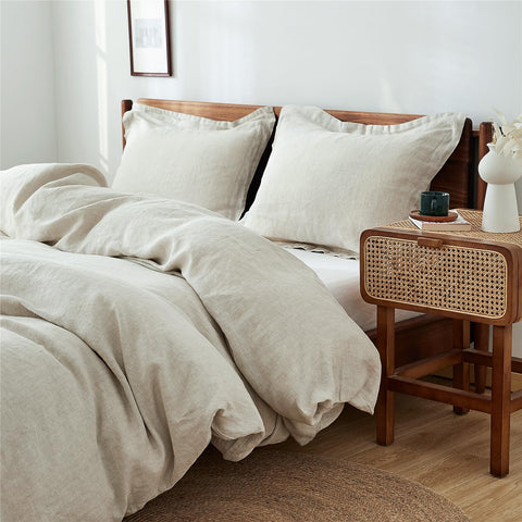 Simple&Opulence linen duvet cover king front view shows breathable flax weave for cool sleep