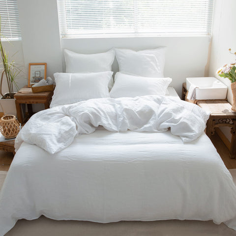 Simple&Opulence linen duvet cover king white front view shows natural texture for a calming bed.