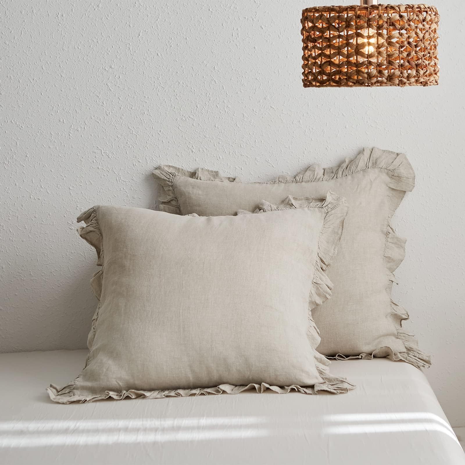 Simple&Opulence linen euro sham cover with ruffle close up shows soft breathable weave