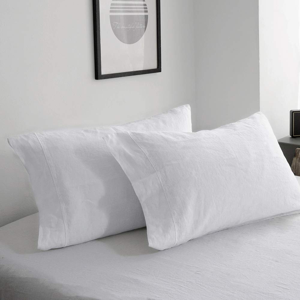 Simple&Opulence linen pillowcase in white, queen size, soft and breathable for better sleep.