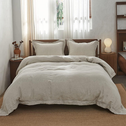 Close-up of linen texture showing soft, washed finish and natural fibers