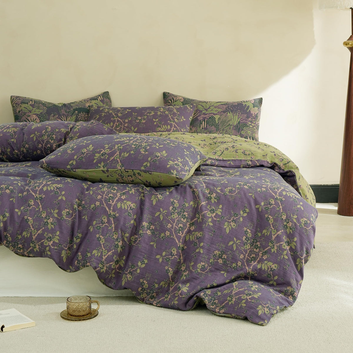 Simple&Opulence queen duvet cover in soft muslin cotton with breathable texture for year-round comfort.