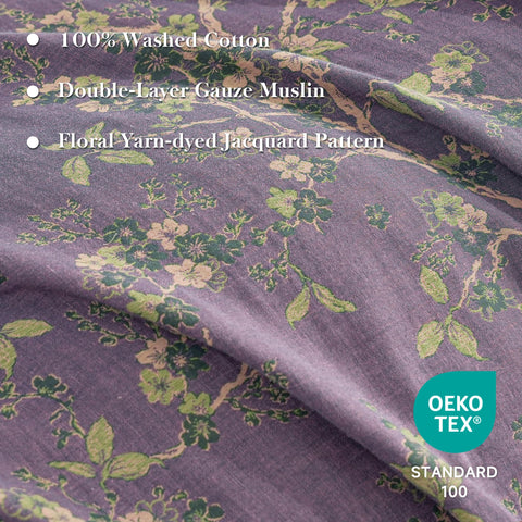 Close-up of the vintage purple floral jacquard pattern and color depth by Simple&Opulence.