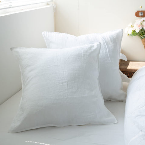 Simple&Opulence washed linen euro sham in white with durable weave texture
