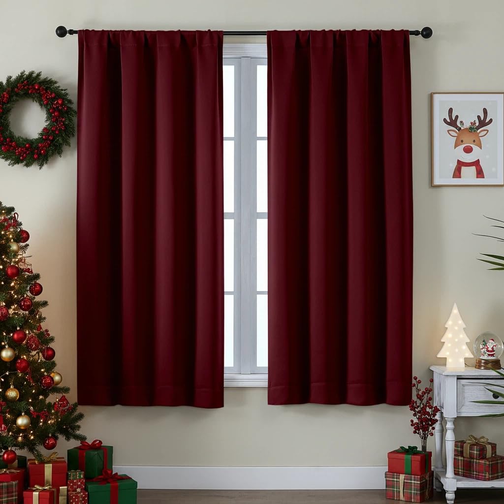 Simplebrand Ava Burgundy blackout curtains front view showing rich wine color for cozy bedroom privacy