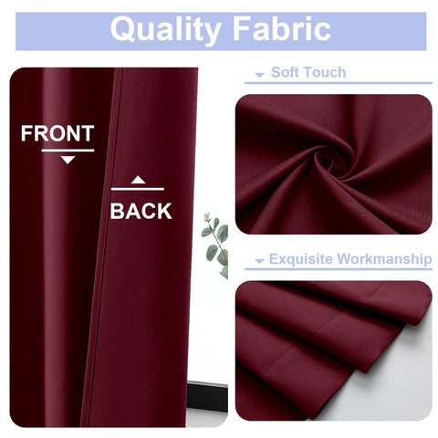 Simplebrand Ava Burgundy blackout curtains rod-pocket top detail demonstrates easy hanging option