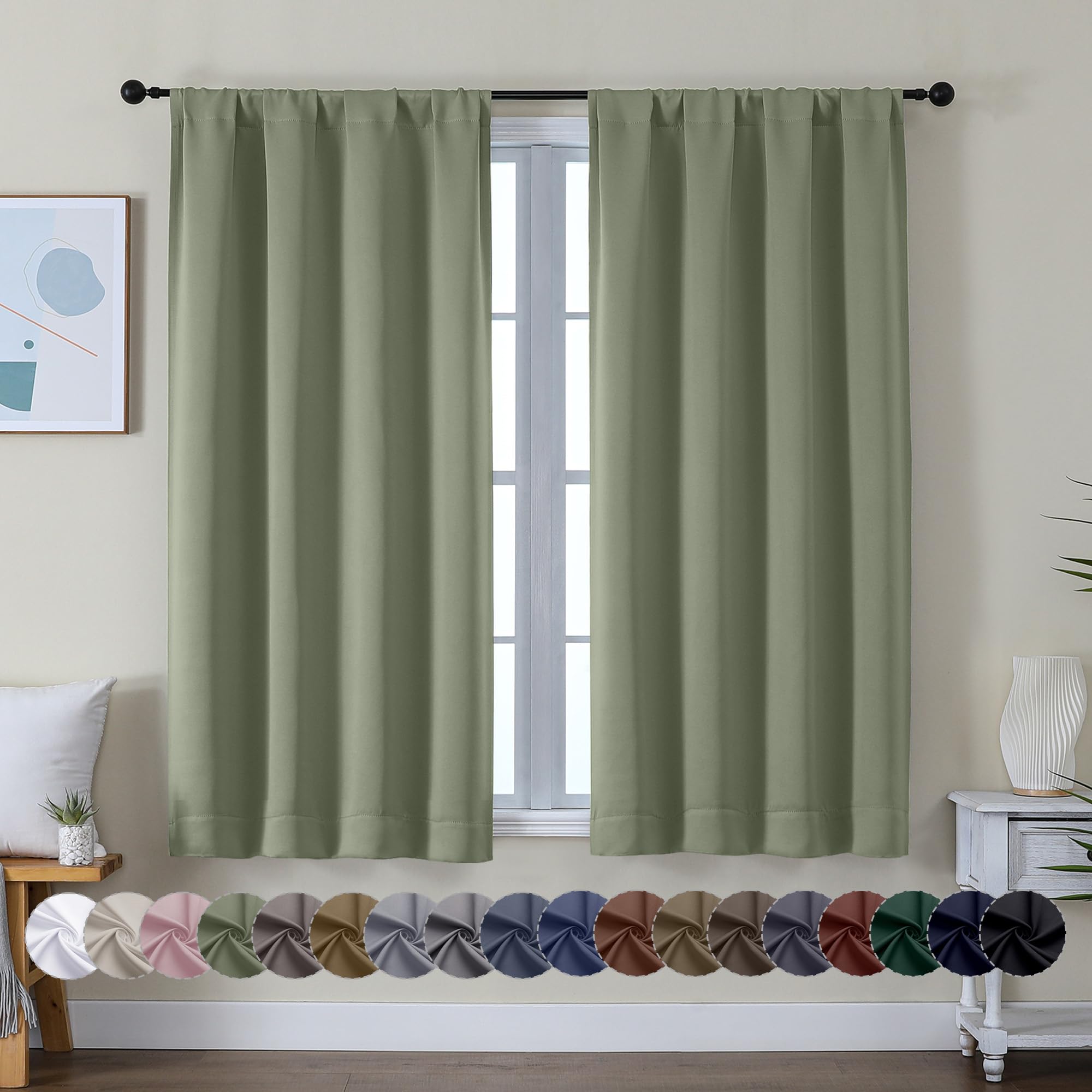 Simplebrand Ava sage green curtains closed view showing privacy and ambiance