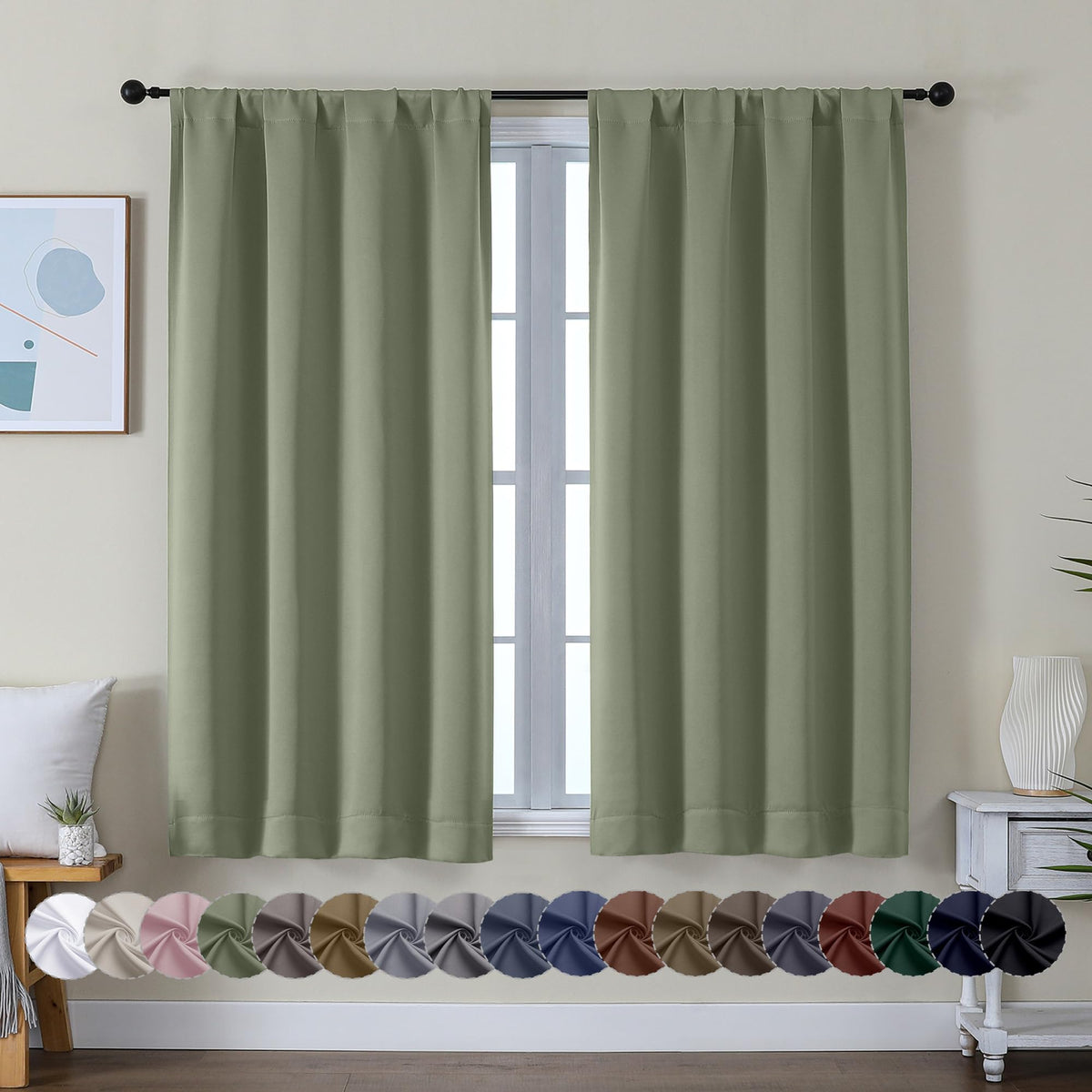Simplebrand Ava sage green curtains closed view showing privacy and ambiance