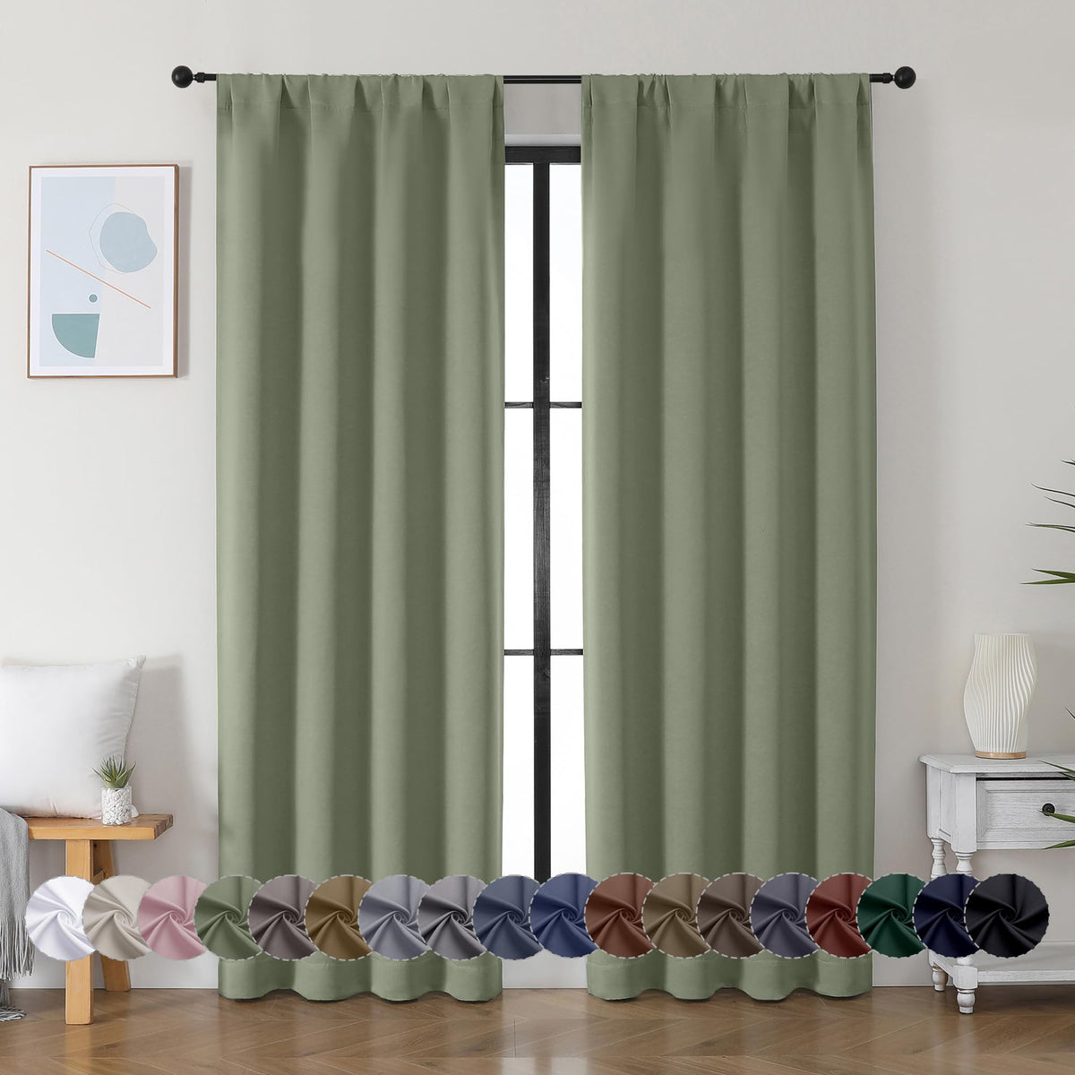 Simplebrand Ava Sage Green curtains pair enhances privacy and style in any room