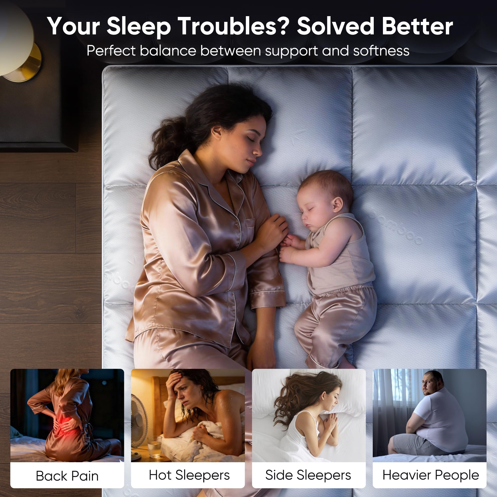 Simpledad dual-sided reversible topper for switching between plush and firm support.