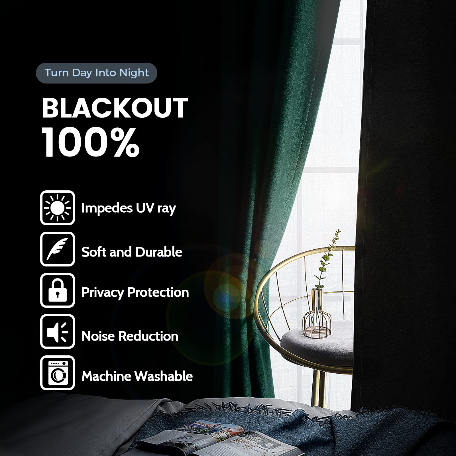 SimpleHome 100% blackout curtains with 52x84 panels for better evening darkness