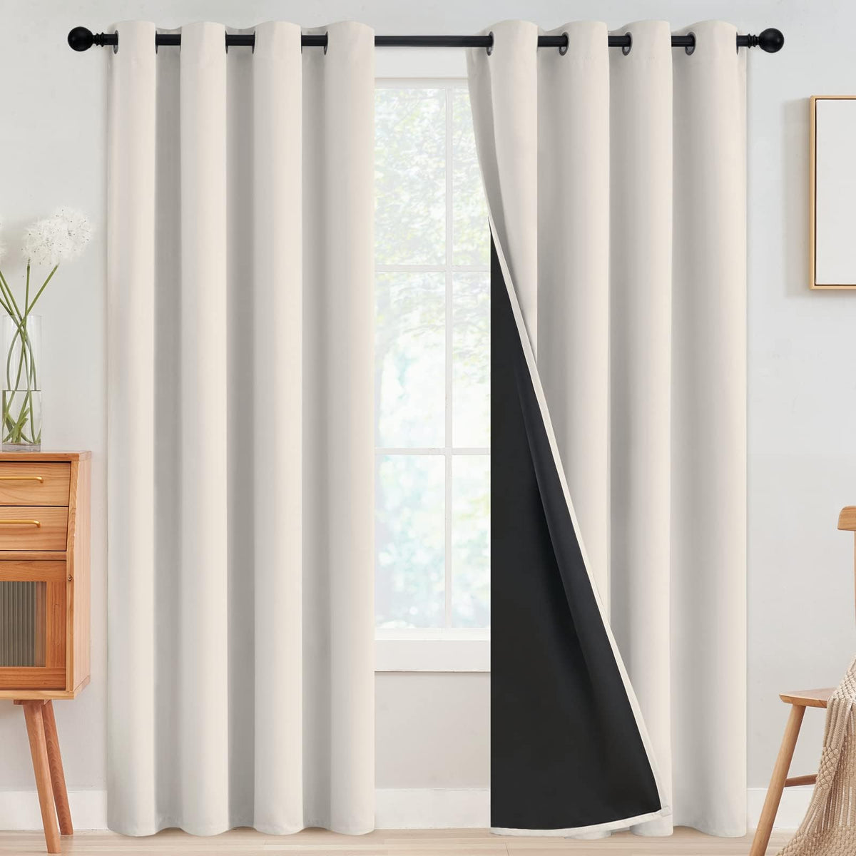 SimpleHome 100% blackout curtains in cream blocking light for better daytime naps