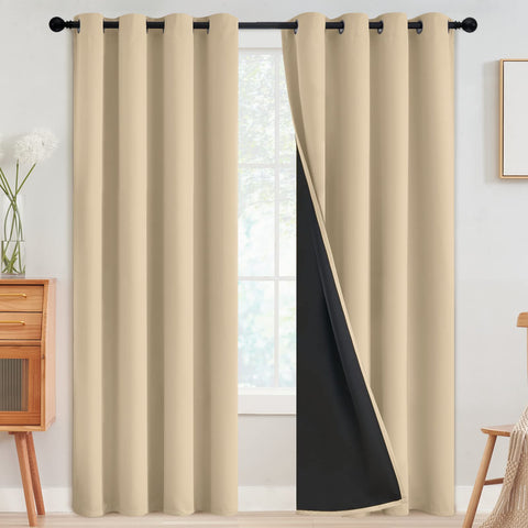 SimpleHome 100percent blackout curtains for bedroom in beige block light efficiently