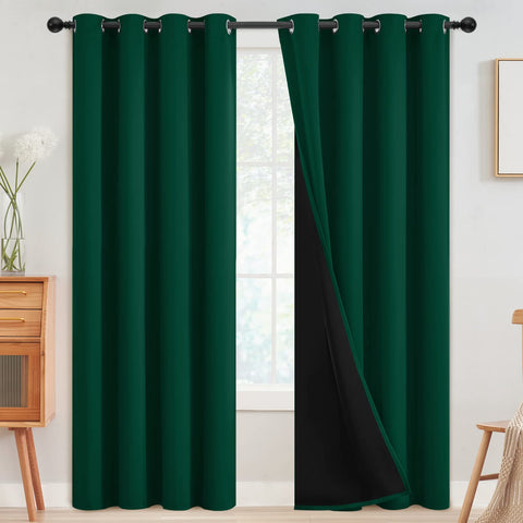 SimpleHome dark green blackout curtains in a bedroom providing privacy and light control