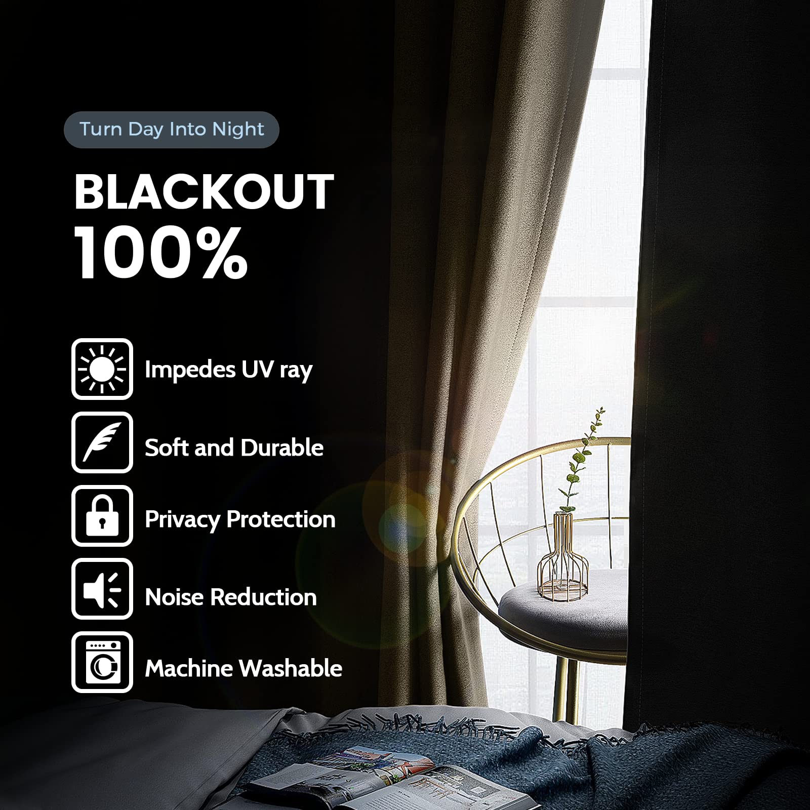 SimpleHome thermal insulated blackout curtains with black back boost privacy and energy efficiency