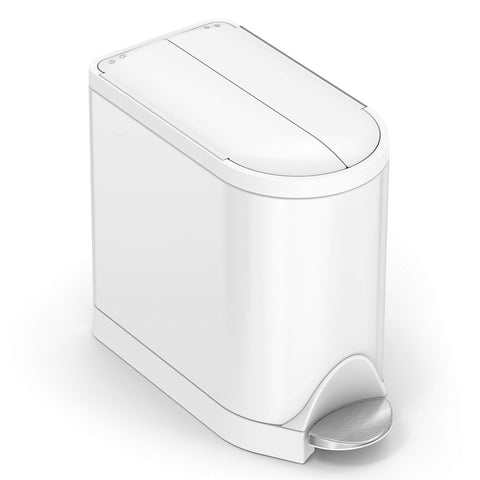 simplehuman 10 L butterfly lid can in white steel for compact bathrooms