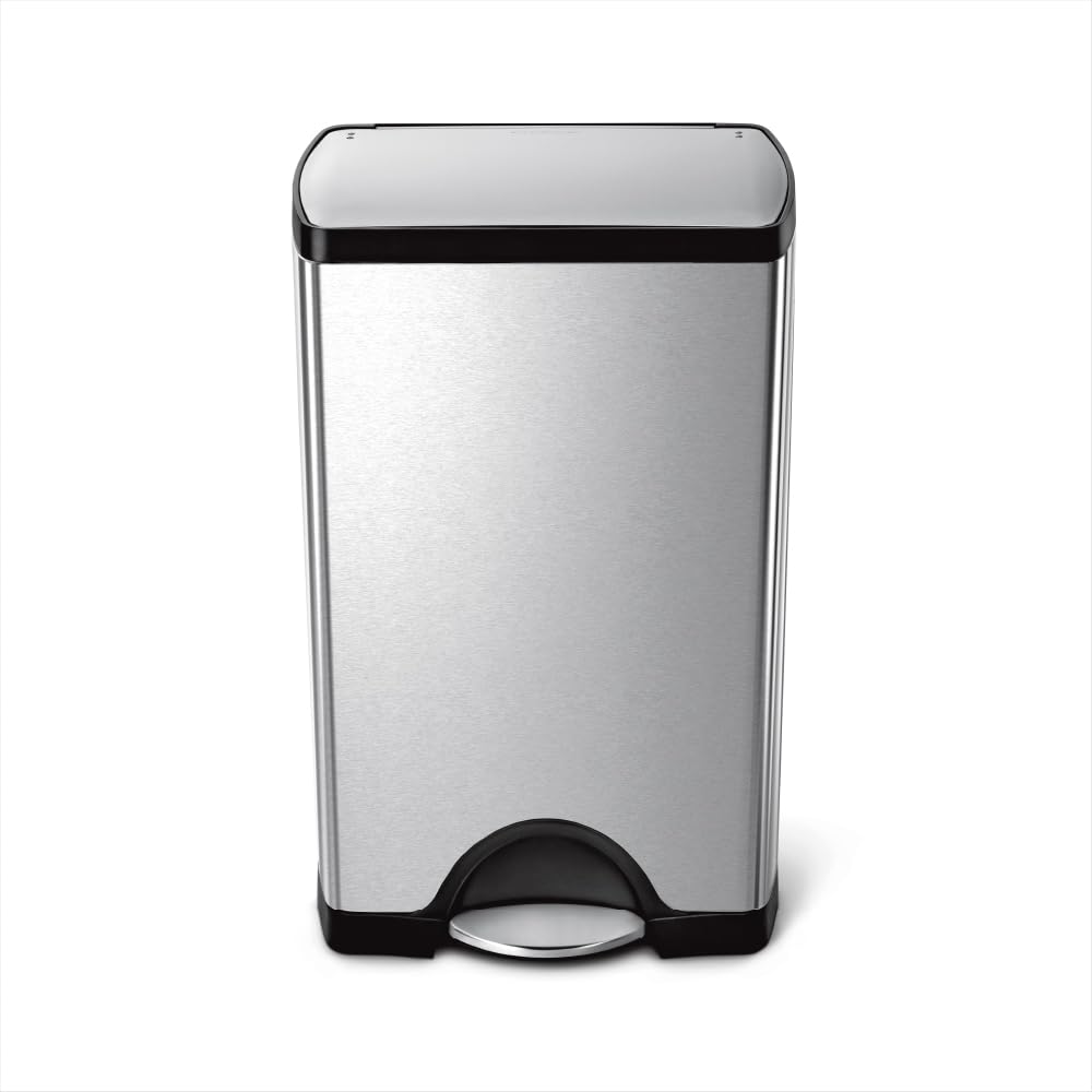 simplehuman 38L rectangular trash can against wall saves space