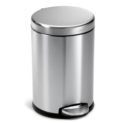 simplehuman 4.5L round bathroom trash can in brushed stainless steel for compact spaces