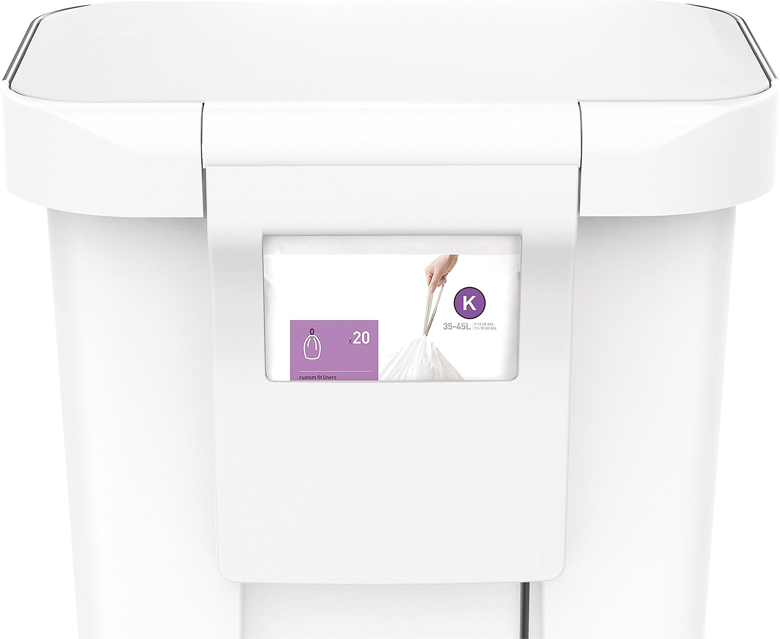 simplehuman rectangular trash can front view showing soft-close lid